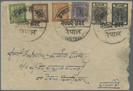 Br Nepal: 1899/1917, ½a Black Tete-beche Pair (Scott #10a) Used On Cover In Combination With Later Period Issues Of Thre - Népal