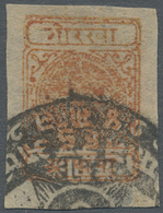 O Nepal: 1917, Bow And Khukris ½a Vermilion Used Single With Superb Strike Of Kathmandu Telephone Head Office, With Hell - Nepal