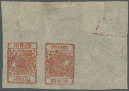 (*) Nepal: 1917, Bow And Khukris ½a Vermilion Tete-beche Pair, Unused (without Gum As Issued), With Full Margins Showing - Népal
