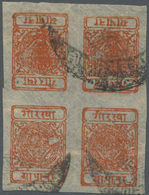 O Nepal: 1917, Bow And Khukris ½a Vermilion Used Block Of Four Showing Two Tete-beche Pairs, Aside From The Other Pair I - Népal