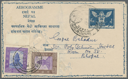 GA Nepal: 1959 First Aerogramme 8p. Blue, First Printing, With "ROHTAS BOND" Watermark, USED To Bhopal, Cancelled By Spe - Népal