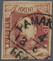 O Niederländisch-Indien: 1864, Willem III 10 C. Canc. "PAMAK(ESANG) 4/6 18", Left Side Cut, Otherwise Full To Large Marg - Indie Olandesi
