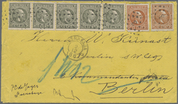 Br Niederländisch-Indien: 1870, Wilhelm III 1 C Olive In A Stripe Of Five And Two Single Stamps 10 C Orange-brown (diffe - Indes Néerlandaises