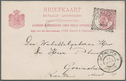 GA Niederländisch-Indien: 1900, Unsevered Double Card Netherlands  5 C. + 5 C. Used "DOETINCHEM 10 APR 02" To Surabaya W - Indes Néerlandaises