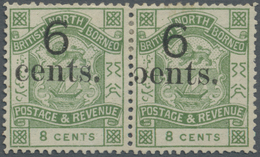 (*) Nordborneo: 1891 "6 Cents." On 8c. Green Horizontal Pair, Variety "INVERTED "c" In Cents" On Right Hand Stamp, Unuse - Bornéo Du Nord (...-1963)