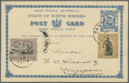 GA Nordborneo: 1901, Collector´s Card, Undevided Reply Card With Additional Franking Sent From SADAKAN To Singapore. - North Borneo (...-1963)