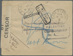 Br Palästina: 1918, Incoming Stampless Cover From France To Jaffa With Insufficient Address Inc. "Palestine/Censorship/N - Palestina