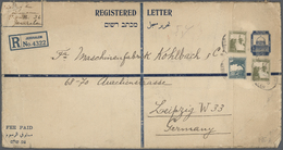 GA Palästina: 1930, 13 Mill. Registered Stat. Envelope Uprated By 2 And 20 (2) Mill Sent From JERUSALEM To Leipzig. Some - Palestina