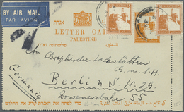 GA Palästina: 1935/47, Stationery Letter Cards 8 C. (3, Two With Uprates Used Foreign  Inc. Air Mail) And 15 C. (mint, U - Palestina