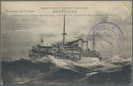 Br Palästina: 1918. Picture Post Card Mailed From The French Croiseur 'Santa-Anna' Addressed To France Cancelled By 'Pos - Palestine