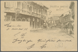 GA Philippinen: 1898 "SALUD DE MANILA" Illustration On Back Of German Navy Ship Mail Postal Stationery Card 10pf. Sent T - Filippine