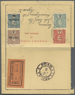GA Portugiesisch-Indien: 1912/13, Two Letter Cards With Paid Reply Registered To Prague/Bohemia:  6 Rs. Uprated Bisect 6 - India Portoghese