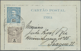 GA Portugiesisch-Indien: 1912/13, Two Letter Cards Registered To Prague/Bohemia:  2 1/2 T. Uprated 9 Rs., And On Reverse - India Portoghese
