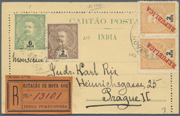 GA Portugiesisch-Indien: 1912/13, Two Letter Cards Registered To Prague/Bohemia:  6 Rs. Uprated 2 T. (no Ovpt.) W. 2 Rs. - India Portoghese