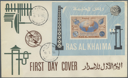 Ras Al Khaima: 1966, ITU, Perf./imperf. Set And The Souvenir Sheet, Each On Illustrated F.d.c. (few Marks). - Ras Al-Khaima