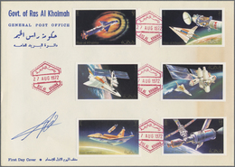 Ras Al Khaima: 1972, Skylab Program, Perf./imperf. Issue, Complete Set Of Six Values Each On Two F.d.c., Oblit. By Red R - Ras Al-Khaima