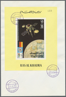 Br Ras Al Khaima: 1972, 15r. "INTELSAT", Perf. And Imperf. Stamp Plus Two Different DE LUXE SHEETS (white Margin // Yell - Ra's Al-Chaima