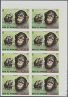 ** Ras Al Khaima: 1972, Monkeys, Imperforate Issue, Complete Set Of Six Values As Marginal Blocks Of Eight, Unmounted Mi - Ras Al-Khaima