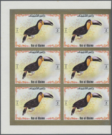 ** Ras Al Khaima: 1972, Toucan Birds, Imperforate Issue, Complete Set Of Six Values As Marginal Blocks Of Six, Unmounted - Ras Al-Khaima