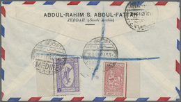 Br Saudi-Arabien: 1949. Air Mail Envelope Addressed To London Bearing 1/8pi Rose And 10p Blue Tied By Medine/R.3 Bilingu - Arabie Saoudite