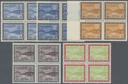 ** Saudi-Arabien: 1965-70, Wadi Hanifa Dam 5 Values In Blocks Of Four, Mint Never Hinged, A Scarce Offer, Michel Catalog - Arabia Saudita