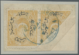 Saudi-Arabien - Stempel: 1879, Turkey 1 Pia. Yellow Pair (1875), One Bisect, On Piece Tied By "POSTE EGIZIANE SUEZ 1/MAI - Arabie Saoudite