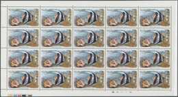 ** Schardscha / Sharjah: 1966, Fishes, 1np. To 10r., Complete Set Of 17 Values As (folded) Sheets Of 20 Stamps With Plat - Sharjah