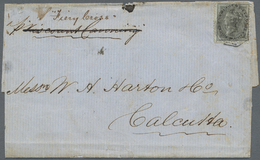 Br Singapur: 1859. Envelope Addressed To Calcutta Bearing India SG 46. 4a Black Tied By "B/172" Obliterator Sent On The - Singapore (...-1959)