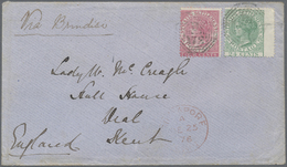 Br Singapur: 1867/68, Straits QV 24 C. Jumbo Margin, 4 C. Tied Octogonal "572" To Small Envelope  To Deal/Kent, England, - Singapour (...-1959)