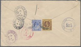 Br Singapur: 1913, KEVII 8 C. W. KGV 10 C. Tied "(SINGA)PORE 1 MR 1913" To Reverse Of Registered Cover To Empire, Panama - Singapore (...-1959)