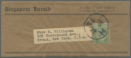 Br Singapur: 1913 (ca.), Straits KGV 2 C. Tied Special Printed Matter Marking "SG 16 JA H" To Wrapper Of "Singapore Hera - Singapore (...-1959)