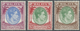 ** Singapur: 1949, High Values 1,2 And 5 $ Of The KG VI Definitive Set With 17 1/2:18 Perforation Mnh. - Singapour (...-1959)