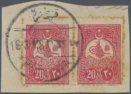 Syrien: 1908, "KNEITRA" Cds. On Piece Bearing Pair 20 Para Rose, Coles Walker No.101, 15 Pts., Few Toned Perfs, Scarce T - Syrie