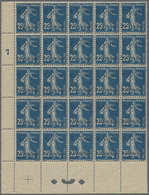 ** Syrien: 1919, T.E.O. 2 Pia. On 25c. Blue Block Of 25 With Bottom Margin And Numeral Gutter Margin "7" At Left, Mint N - Syrie