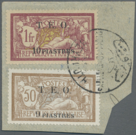 Syrien: 1919, 9pi. On 50c. And 10pi. On 1fr., Both Key Values On Piece Neatly Oblit. "BEYROUTH 25.11.19". Maury 9/10 - Siria