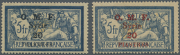 * Syrien: 1920, Merson 5fr. Blue/creme With Opt. 'O.M.F. Syrie 20 PIASTRE' In BLACK And RED, Mint Lightly Hinged, Mi. &e - Syria