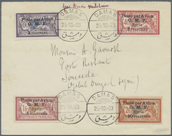 Br Syrien: 1922, Air Mail Overprinted Issue "POSTE PAR AVION" Complete Set On Cover Cancelled "DAMAS 25/10/23" Ds., Ms. - Siria