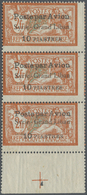 **/* Syrien: 1923, Airmails "Syrie-Grand Liban", Wide Spacing 3¾mm, 10pi. On 2fr. Orange/blue, Vertical Strip Of Three, - Syrie