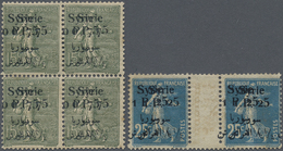 * Syrien: 1924, 0 Pi. 75c./15c. Grey Green Block Of Four And Gutter Pair 1 Pi. 25c./25c. Blue, Both Showing Variety Doub - Syrie