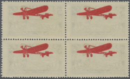 ** Syrien: 1929, Airmails, Red "Plane" Overprint On 0.50pi. Green, Block Of Four With Attractive Variety "overprint On F - Syria