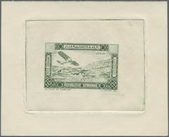 (*) Syrien: 1934, 10 Years Republic Air Mail Issue Green Sunk Die Proofs Without Value On Thin Paper, Very Fine And Scar - Syrie