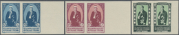 ** Syrien: 1942, President El-Husni Complete Set Of Three Values Imperf Margin Pairs, Mint Never Hinged, Partially Distu - Syria