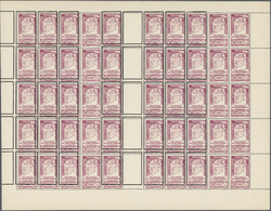 ** Syrien: 1943, Mourning Issue, 10pi. Lilac, Complete Sheet Of 50 Stamps Incl. Five Gutters Showing Variety "Misplaced - Syria