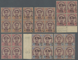 /* Thailand: 1894-99 OVERPRINTS: Group Of 14 Blocks Of Four And A Type Pair (2a. On 64a.), From 1a. On 12a. And 1a. On 6 - Thaïlande