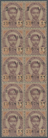 (*) Thailand: 1894 Provisional "2 Atts." On 64a. Vertical Strip Of Five Horiz. Pairs (10 Stamps) Showing FIVE DIFFERENT - Thailand