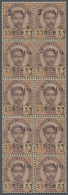 (*) Thailand: 1894 Provisional "2 Atts." On 64a. Vertical Strip Of Five Horiz. Pairs (10 Stamps) Showing FIVE DIFFERENT - Tailandia