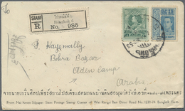 Thailand: 1910, Registered Cover 32 St. Rate Including 2 St. Orange & Green Block Of Four On Reverse, With Black Label " - Tailandia