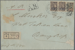 Br Thailand: 1914, 10/12 S. And 15/28 S. (pair) Tied "Bangkok2 17.11.16" To A.R. Registered Cover Used Local, Unusual Fl - Thaïlande
