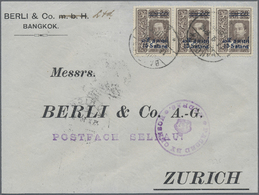 Br Thailand: 1916. Envelope (shortened At Left) Addressed To Switzerland Bearing SG 162, 15s On 28 Chocolate (strip Of T - Thaïlande