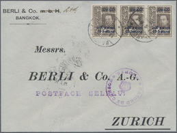 Br Thailand: 1916. Envelope (shortened At Left) Addressed To Switzerland Bearing SG 162, 15s On 28 Chocolate (strip Of T - Thailand